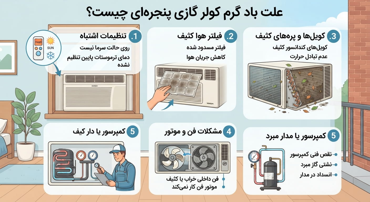علت باد گرم کولرگازی پنجره ای چیست علت باد گرم کولرگازی پنجره ای چیست